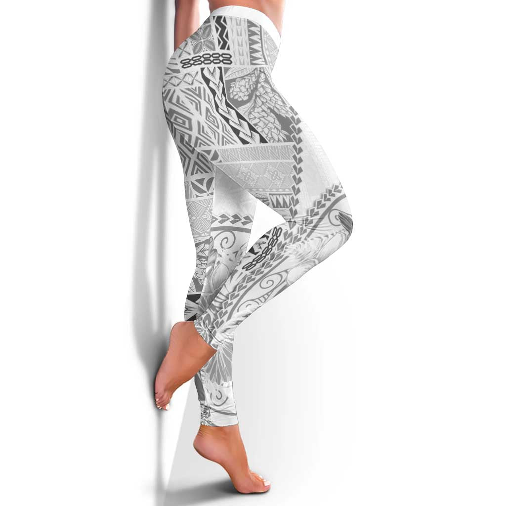 Samoa Siapo Elegant Leggings Hibiscus White Motifs LT05 - Polynesian Pride
