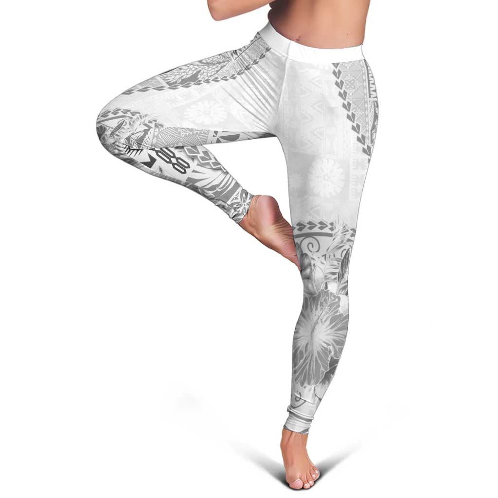 Samoa Siapo Elegant Leggings Hibiscus White Motifs LT05 - Polynesian Pride