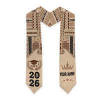 Samoa Siapo Mamanu Custom Graduation Stole Beige Waves Motifs LT7 - Polynesian Pride