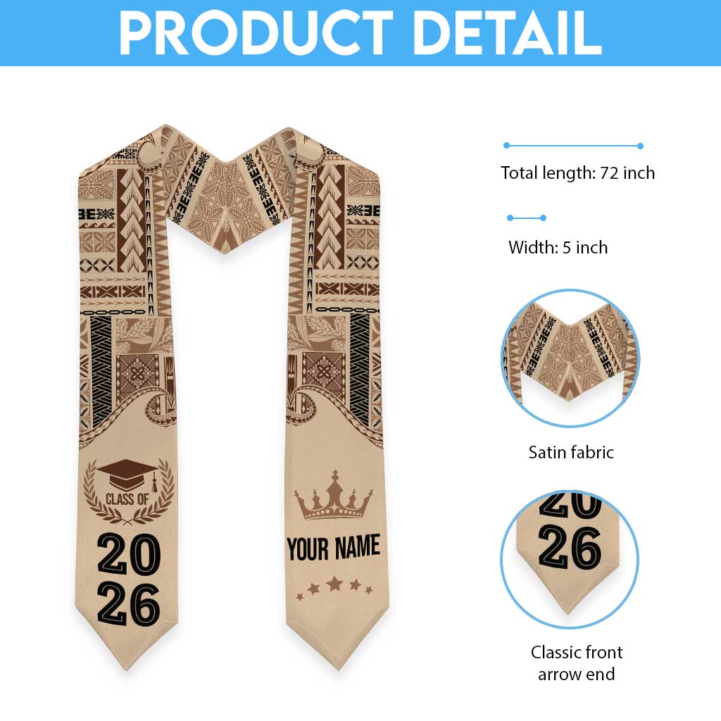 Samoa Siapo Mamanu Custom Graduation Stole Beige Waves Motifs LT7 - Polynesian Pride
