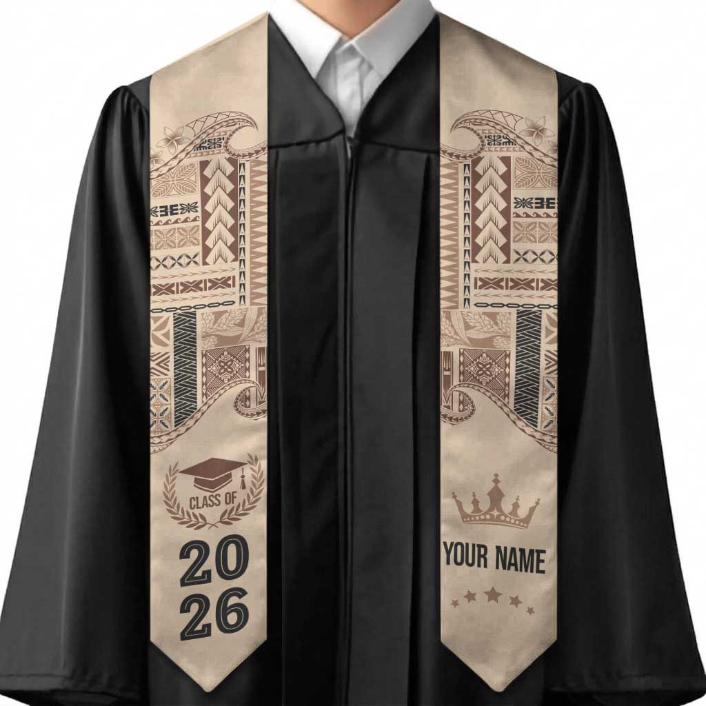 Samoa Siapo Mamanu Custom Graduation Stole Beige Waves Motifs LT7 - Polynesian Pride
