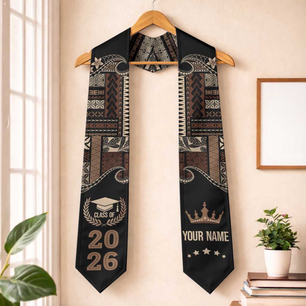 Samoa Siapo Mamanu Custom Graduation Stole Black Waves Motifs LT7 One Size Black - Polynesian Pride