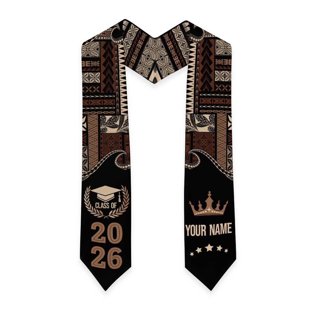 Samoa Siapo Mamanu Custom Graduation Stole Black Waves Motifs LT7 - Polynesian Pride