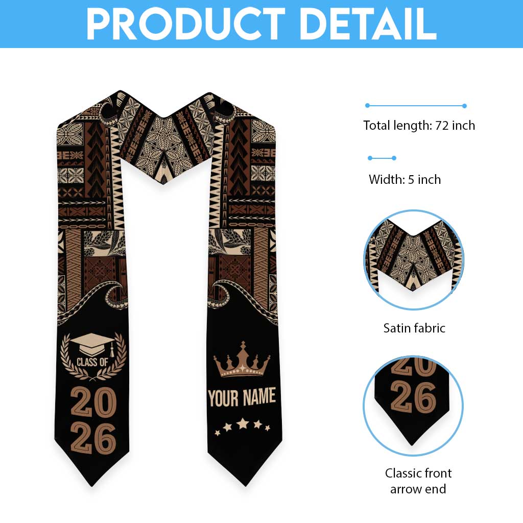 Samoa Siapo Mamanu Custom Graduation Stole Black Waves Motifs LT7 - Polynesian Pride
