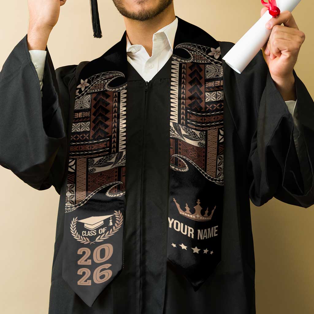 Samoa Siapo Mamanu Custom Graduation Stole Black Waves Motifs LT7 - Polynesian Pride