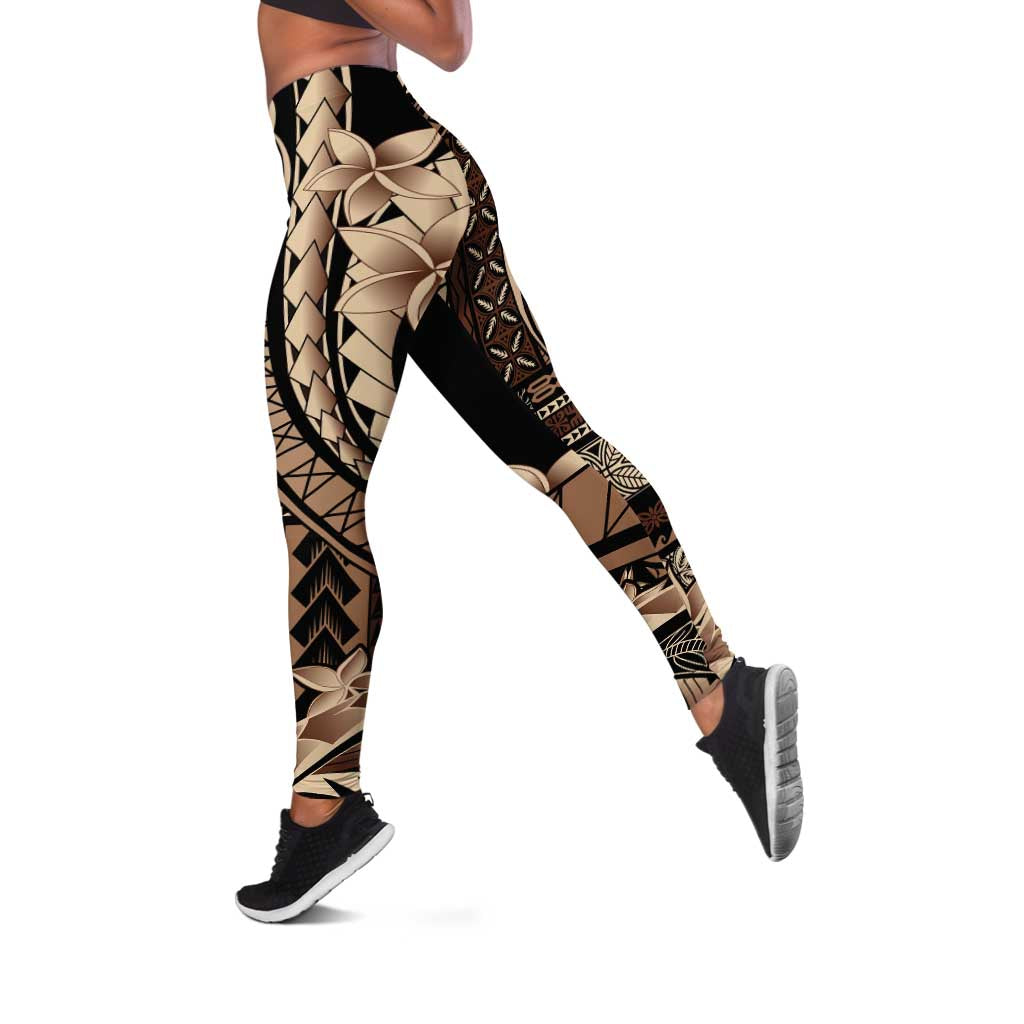 Samoa Siapo Mamanu Leggings Plumeria Black Motifs LT7 Black - Polynesian Pride