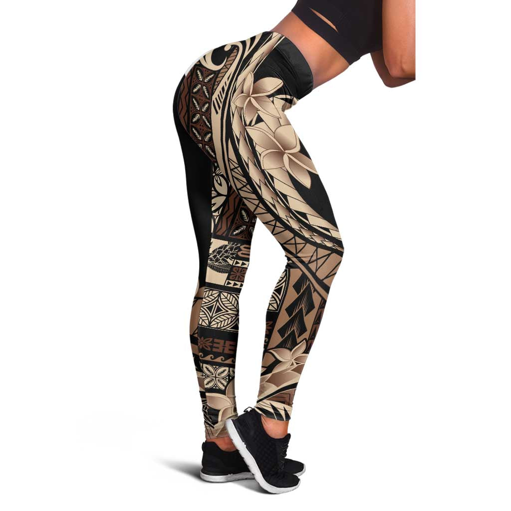 Samoa Siapo Mamanu Leggings Plumeria Black Motifs LT7 - Polynesian Pride