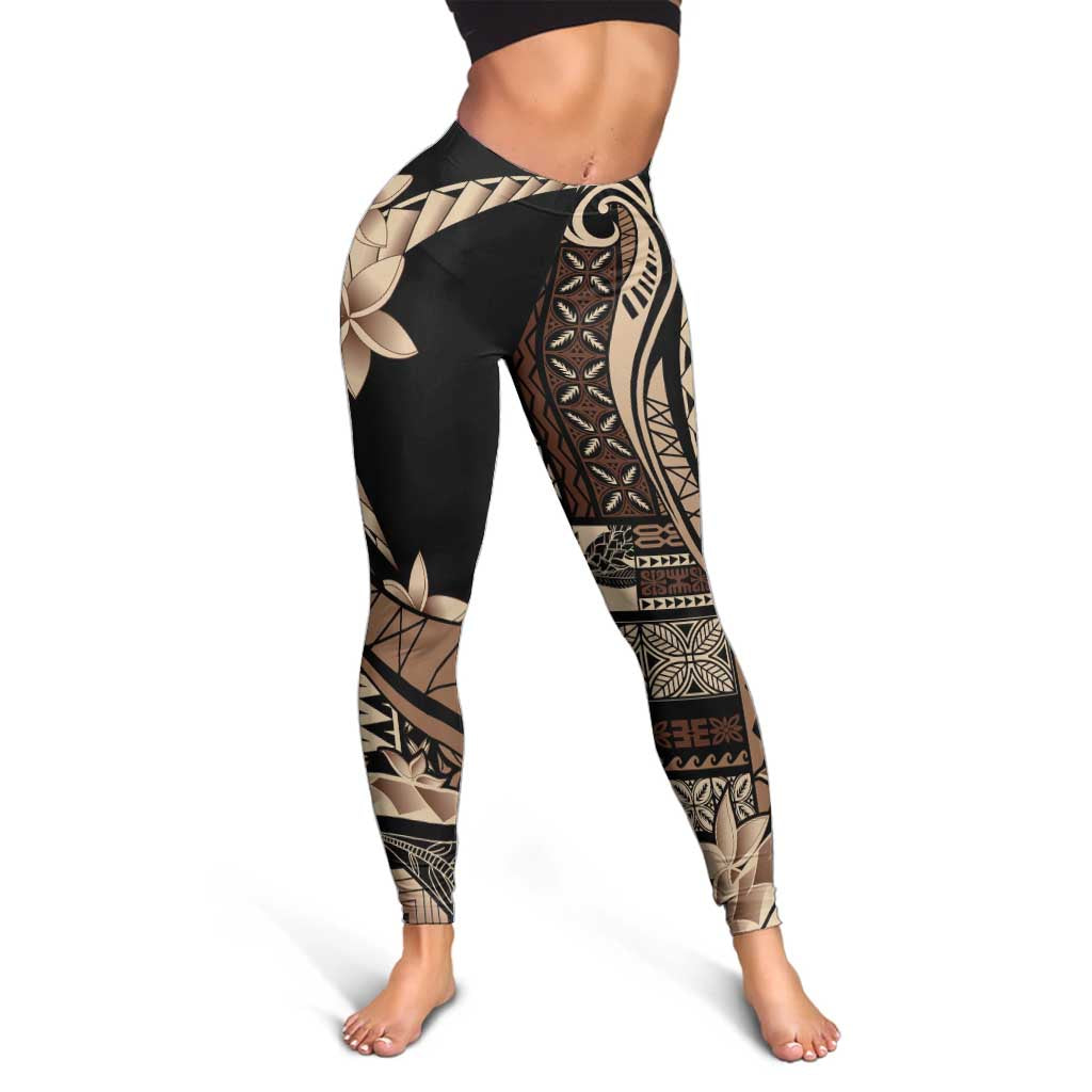 Samoa Siapo Mamanu Leggings Plumeria Black Motifs LT7 - Polynesian Pride