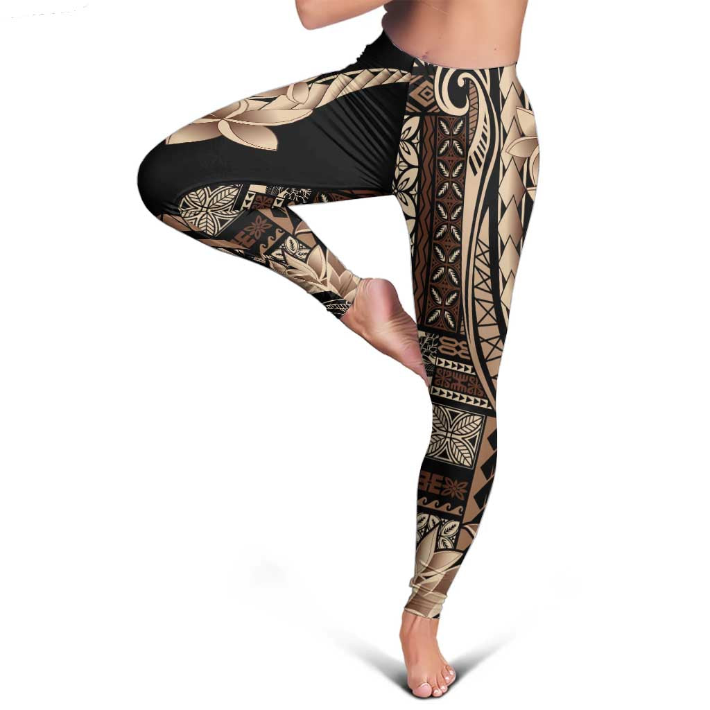Samoa Siapo Mamanu Leggings Plumeria Black Motifs LT7 - Polynesian Pride