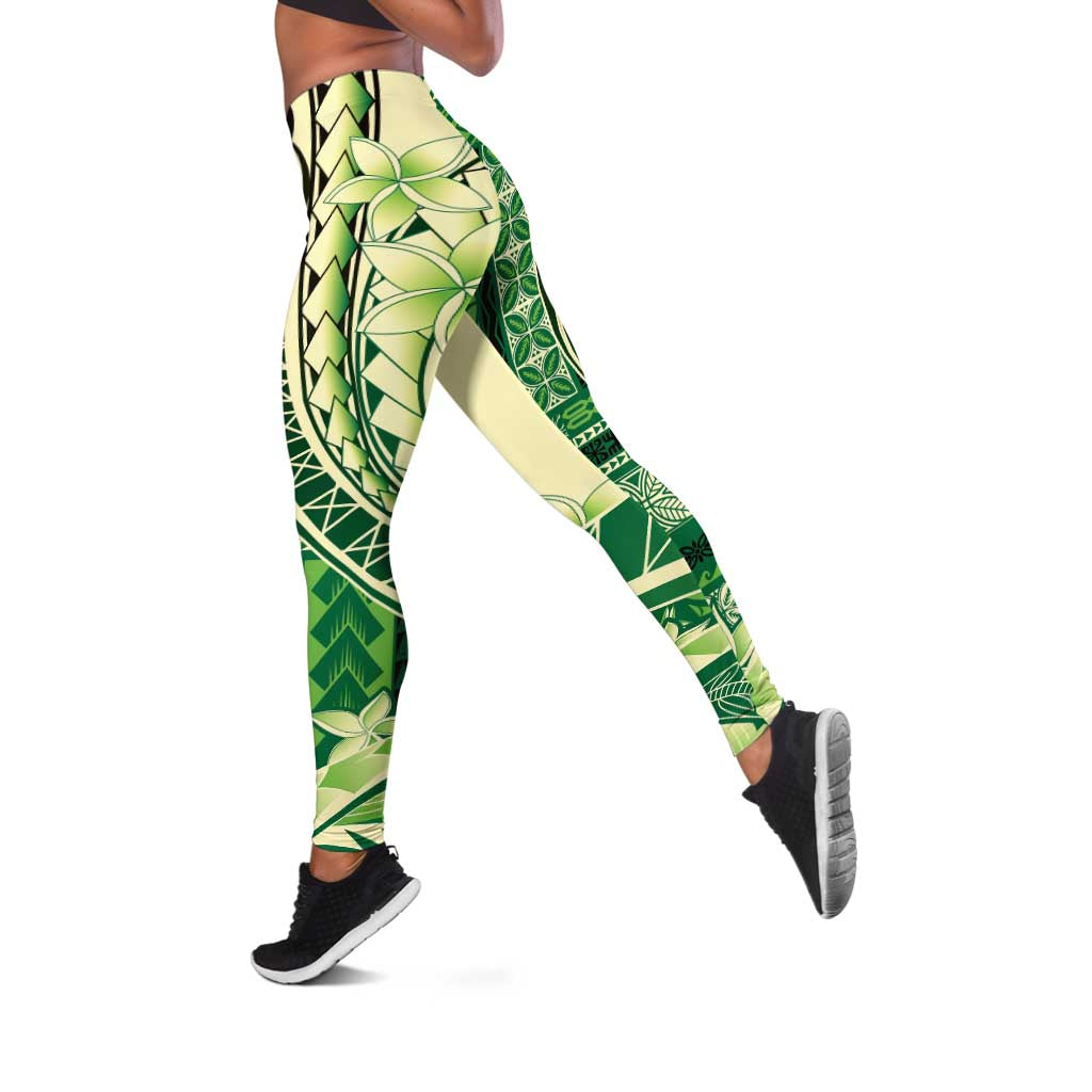 Samoa Siapo Mamanu Leggings Plumeria Emerald Motifs LT7 Green - Polynesian Pride