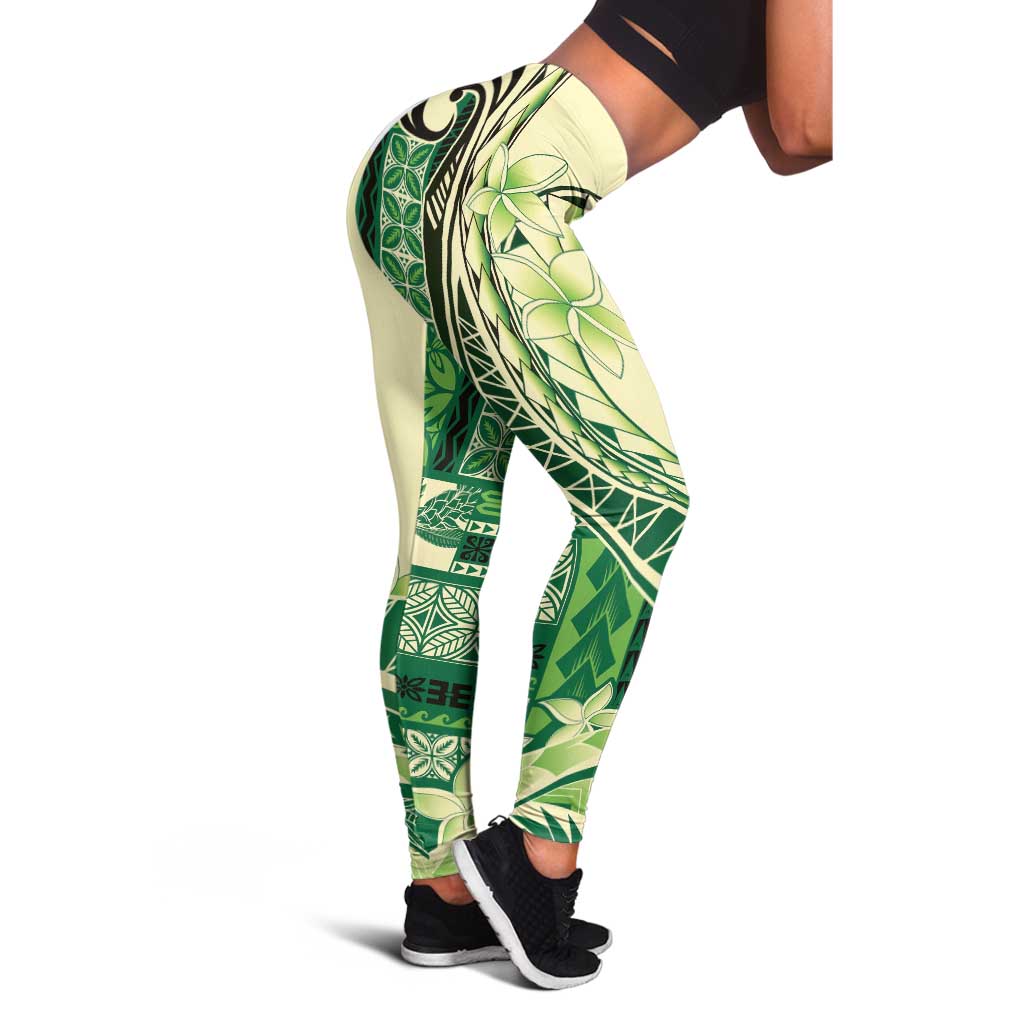 Samoa Siapo Mamanu Leggings Plumeria Emerald Motifs LT7 - Polynesian Pride