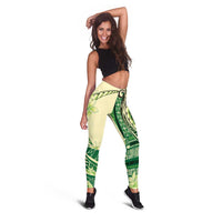Samoa Siapo Mamanu Leggings Plumeria Emerald Motifs LT7 - Polynesian Pride