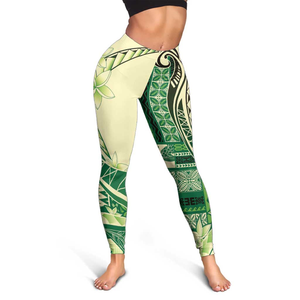 Samoa Siapo Mamanu Leggings Plumeria Emerald Motifs LT7 - Polynesian Pride