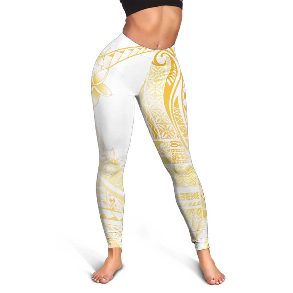 Samoa Siapo Mamanu Leggings Plumeria Fancy Gold Motifs