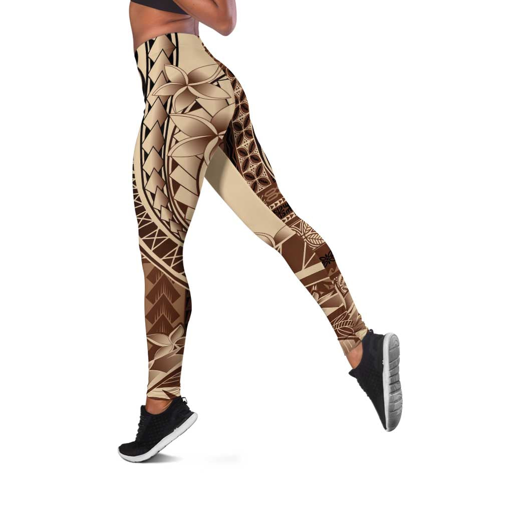 Samoa Siapo Mamanu Leggings Plumeria Mocha Motifs LT7 Mocha - Polynesian Pride