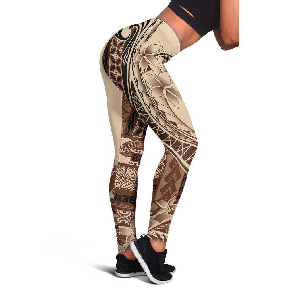 Samoa Siapo Mamanu Leggings Plumeria Mocha Motifs LT7 - Polynesian Pride