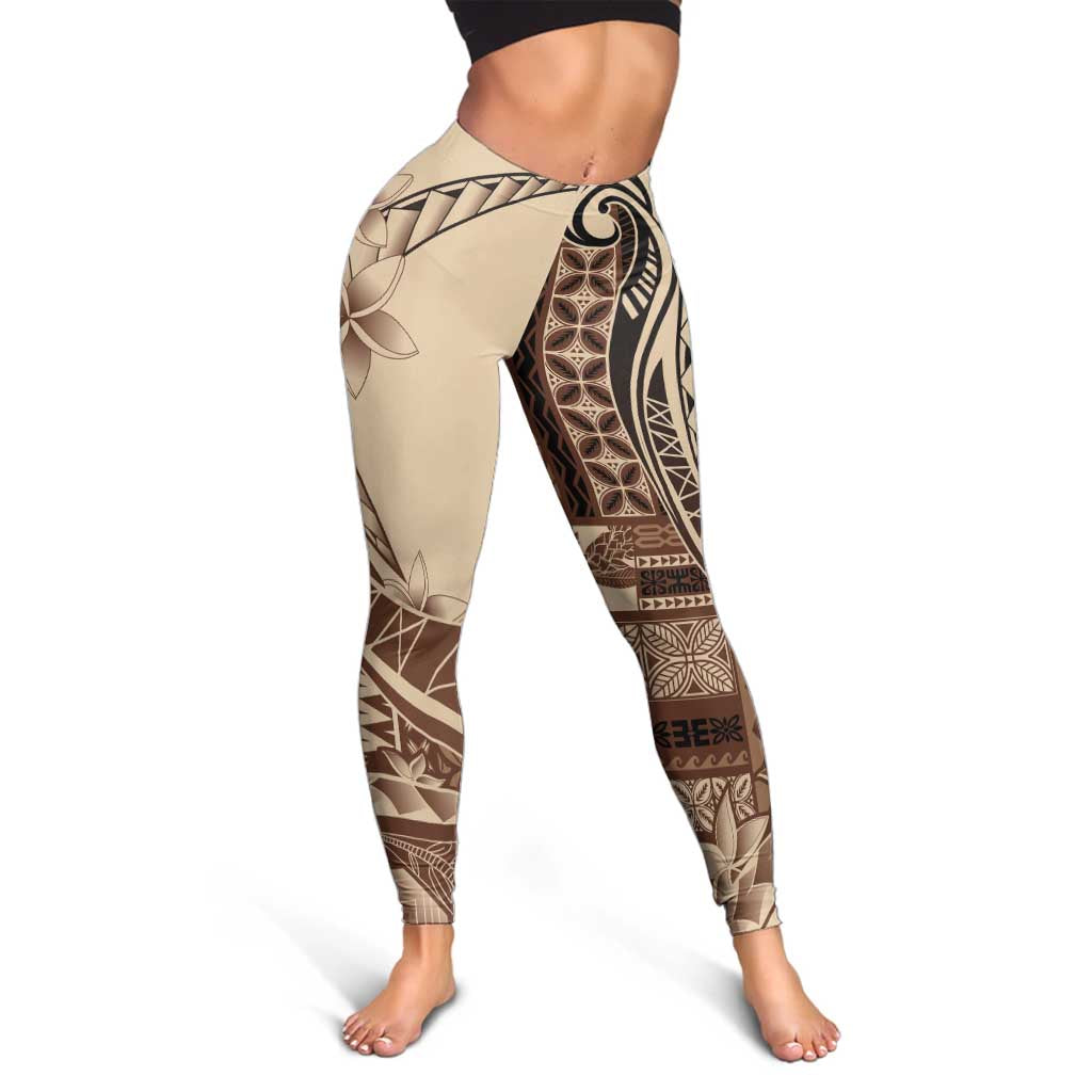 Samoa Siapo Mamanu Leggings Plumeria Mocha Motifs LT7 - Polynesian Pride
