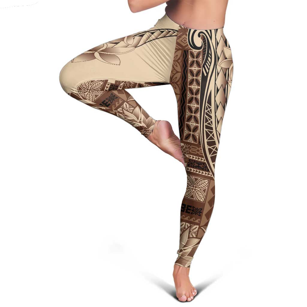 Samoa Siapo Mamanu Leggings Plumeria Mocha Motifs LT7 - Polynesian Pride