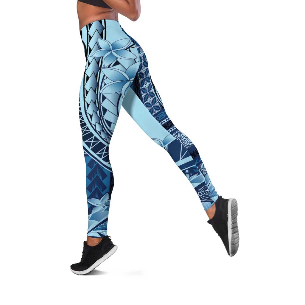 Samoa Siapo Mamanu Leggings Plumeria Navy Blue Motifs LT7 Blue - Polynesian Pride