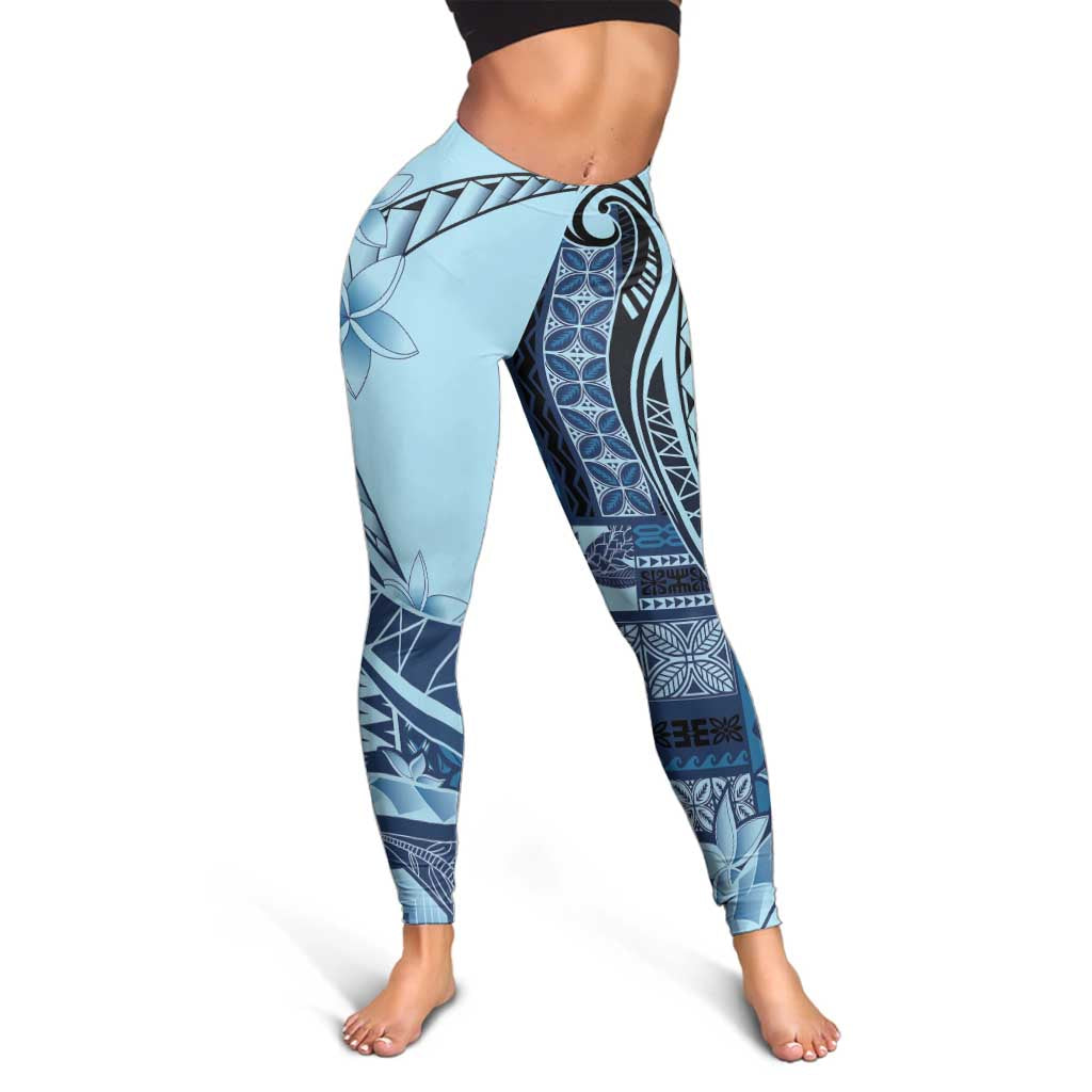 Samoa Siapo Mamanu Leggings Plumeria Navy Blue Motifs LT7 - Polynesian Pride