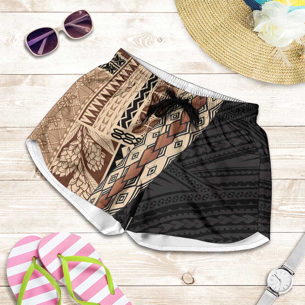 Samoa Siapo Motif Half Style Shorts for Women Brown Version - Polynesian Pride