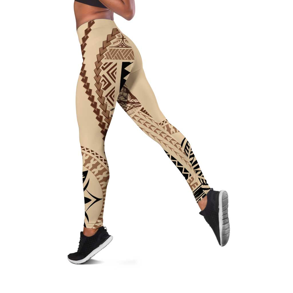 Samoa Siapo Motif Leggings Classic Style LT7 Beige - Polynesian Pride