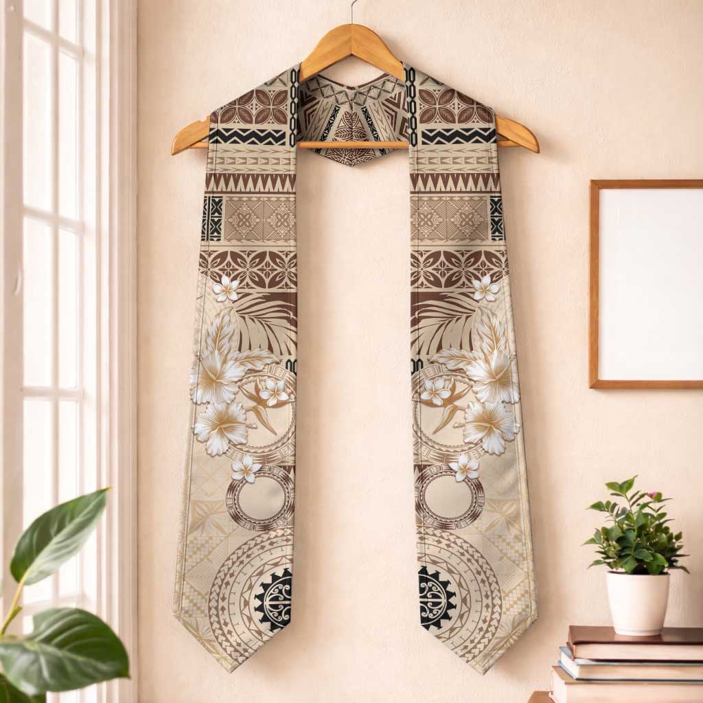 Samoa Siapo Pattern With Beige Hibiscus Graduation Stole