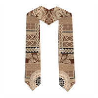 Samoa Siapo Pattern With Beige Hibiscus Graduation Stole LT05 - Polynesian Pride
