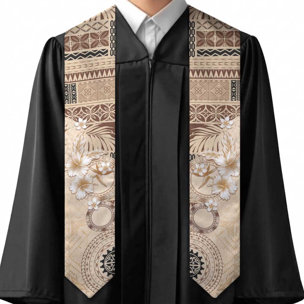 Samoa Siapo Pattern With Beige Hibiscus Graduation Stole LT05 - Polynesian Pride