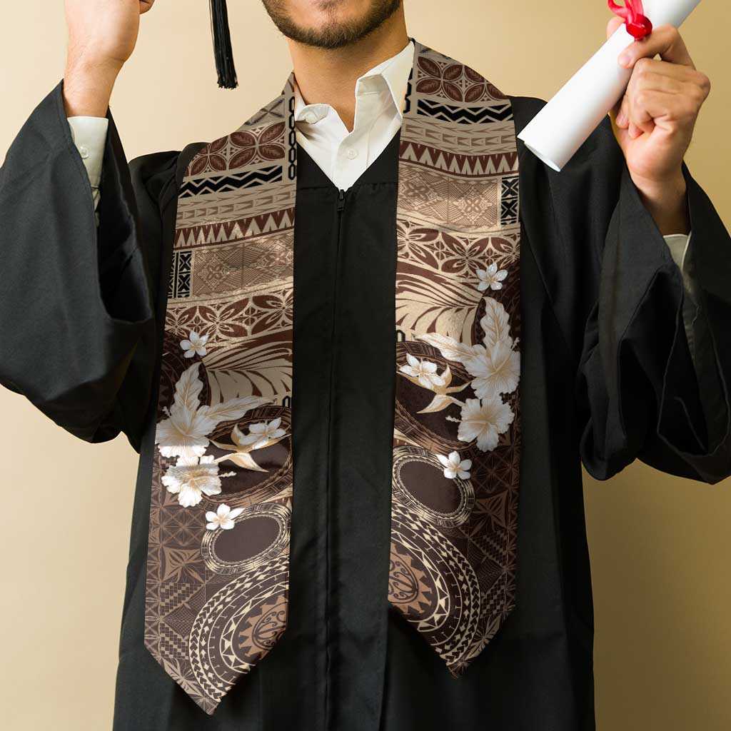 Samoa Siapo Pattern With Brown Hibiscus Graduation Stole LT05 - Polynesian Pride