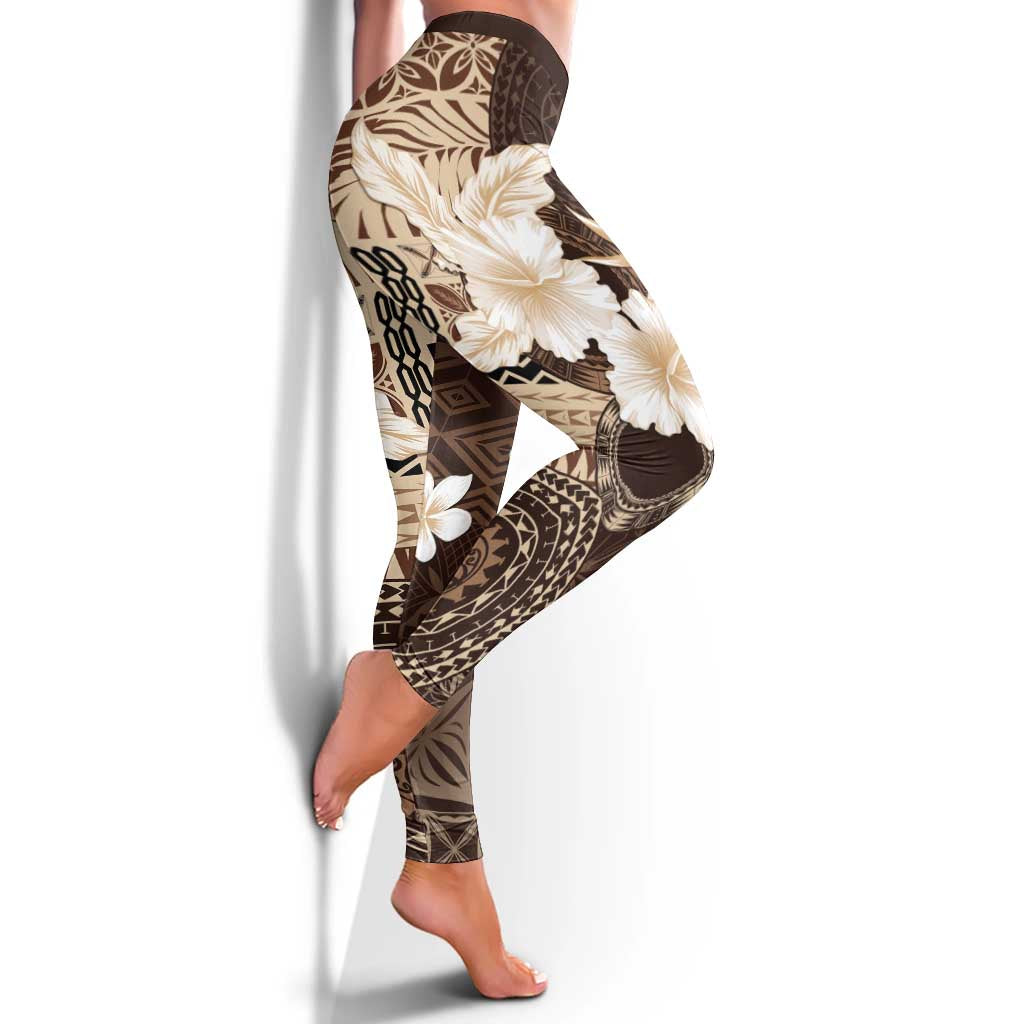 Samoa Siapo Pattern With Brown Hibiscus Leggings LT05 - Polynesian Pride