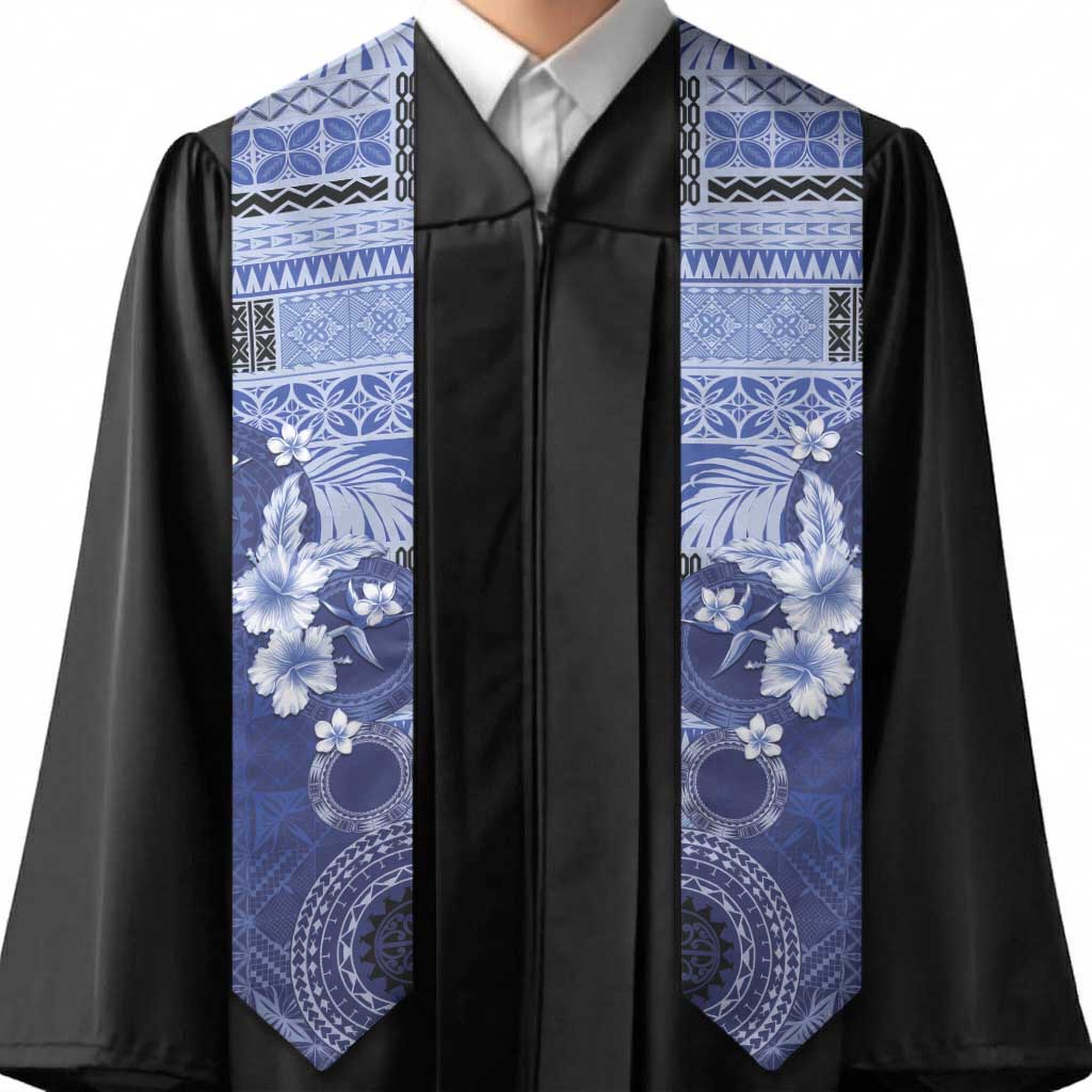 Samoa Siapo Pattern With Navy Hibiscus Graduation Stole LT05 - Polynesian Pride