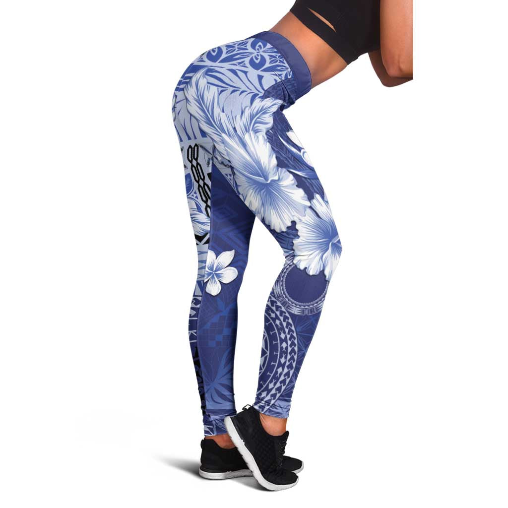 Samoa Siapo Pattern With Navy Hibiscus Leggings LT05 - Polynesian Pride