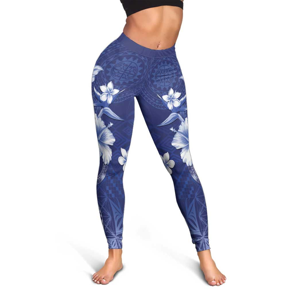 Samoa Siapo Pattern With Navy Hibiscus Leggings LT05 - Polynesian Pride