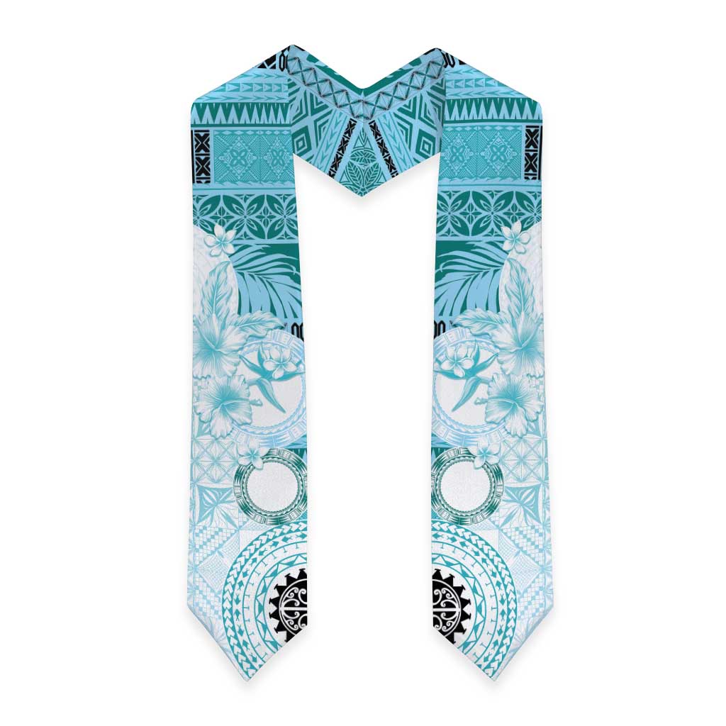 Samoa Siapo Pattern With Teal Hibiscus Graduation Stole LT05 - Polynesian Pride