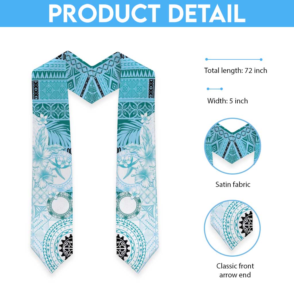 Samoa Siapo Pattern With Teal Hibiscus Graduation Stole LT05 - Polynesian Pride
