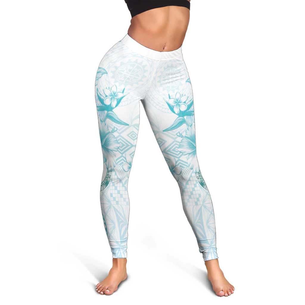 Samoa Siapo Pattern With Teal Hibiscus Leggings LT05 - Polynesian Pride