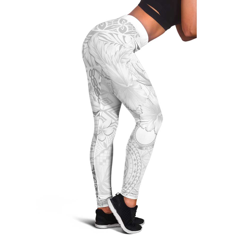 Samoa Siapo Pattern With White Hibiscus Leggings LT05 - Polynesian Pride
