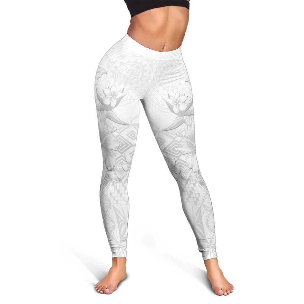Samoa Siapo Pattern With White Hibiscus Leggings LT05 - Polynesian Pride