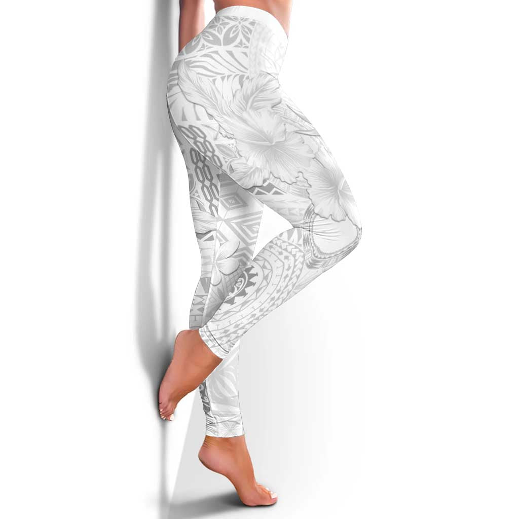 Samoa Siapo Pattern With White Hibiscus Leggings LT05 - Polynesian Pride