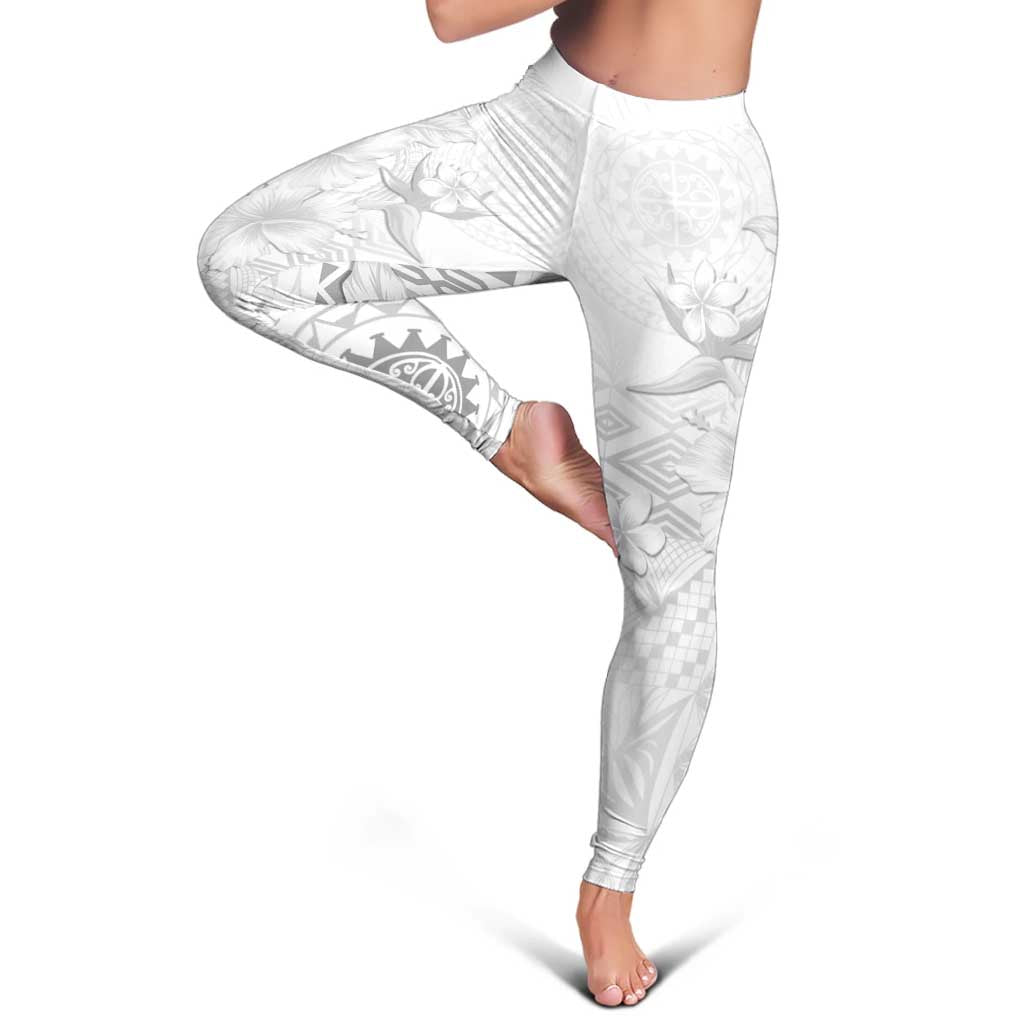 Samoa Siapo Pattern With White Hibiscus Leggings LT05 - Polynesian Pride