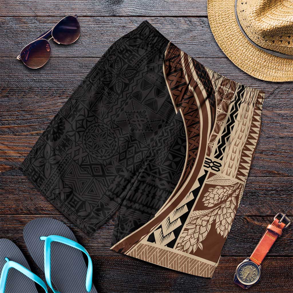 Samoa Siapo Tapa Pattern Half Style Shorts for Men Beige Color LT03 Beige - Polynesian Pride