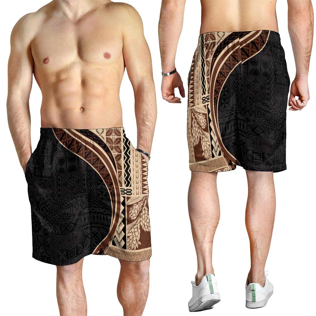 Samoa Siapo Tapa Pattern Half Style Shorts for Men Beige Color LT03 - Polynesian Pride