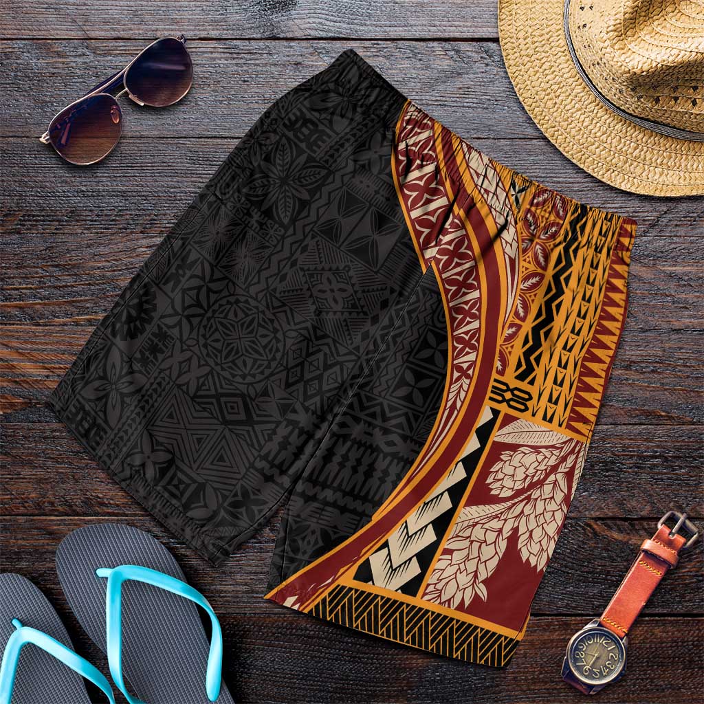 Samoa Siapo Tapa Pattern Half Style Shorts for Men Yellow Color - Polynesian Pride