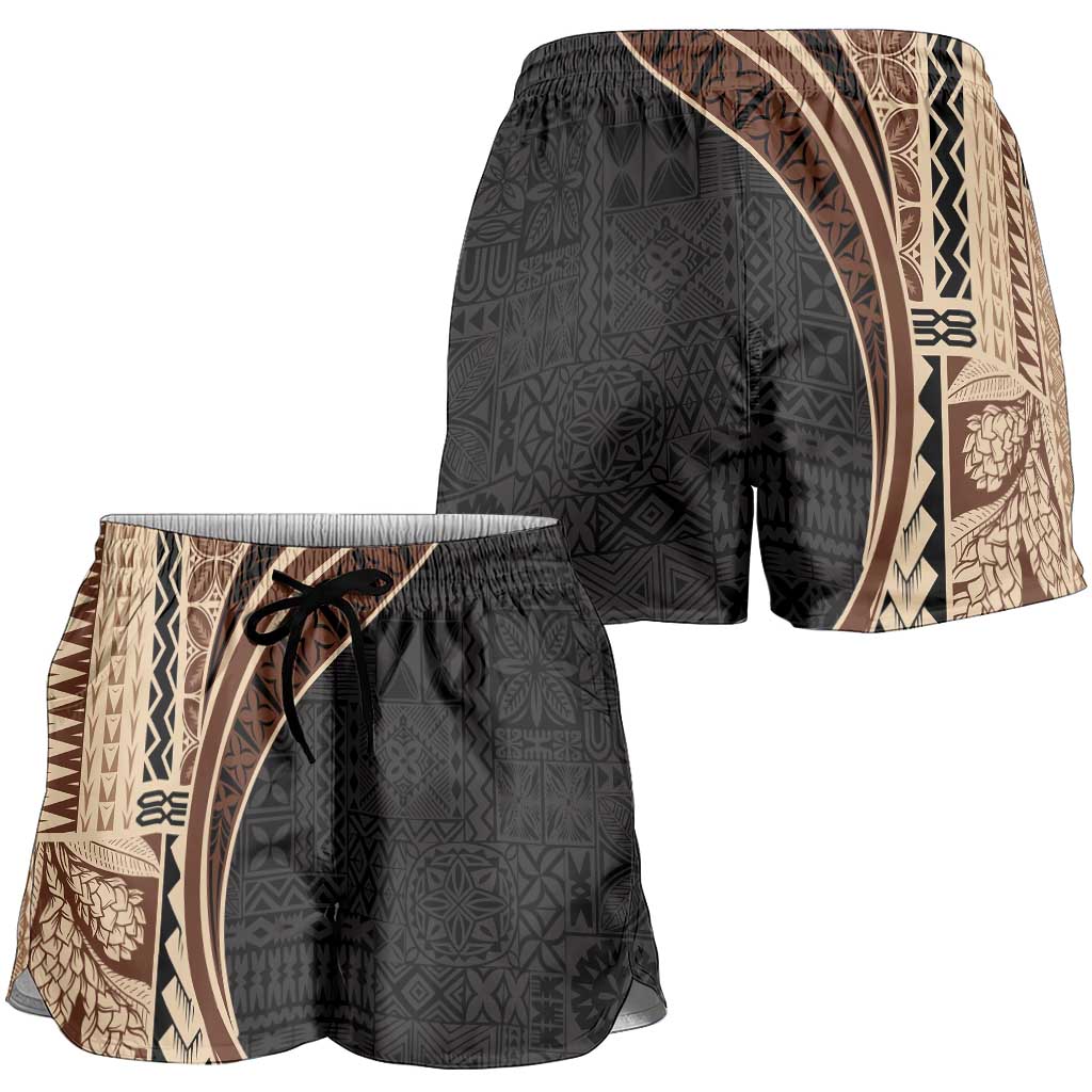 Samoa Siapo Tapa Pattern Half Style Shorts for Women Beige Color - Polynesian Pride