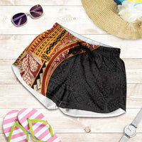 Samoa Siapo Tapa Pattern Half Style Shorts for Women Yellow Color - Polynesian Pride