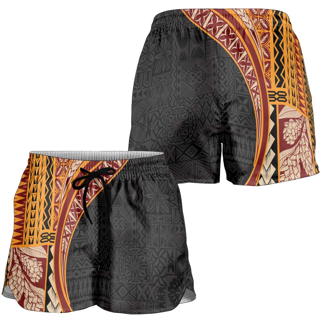 Samoa Siapo Tapa Pattern Half Style Shorts for Women Yellow Color - Polynesian Pride
