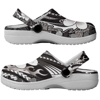 Samoa Siapo Tribal Pattern Clogs Shoes Black Polynesian Plumeria Tapa Motif
