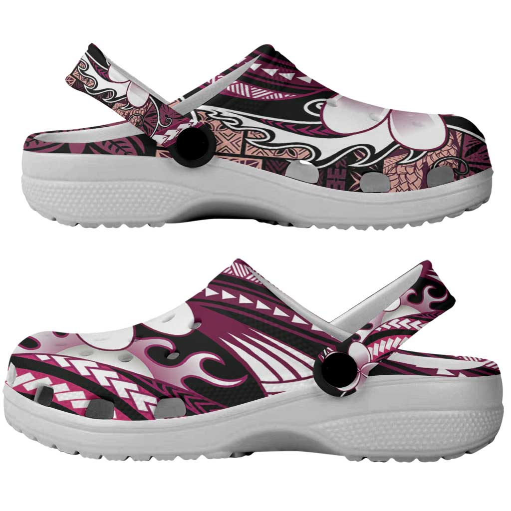 Samoa Siapo Tribal Pattern Clogs Shoes Violet Polynesian Plumeria Tapa Motif