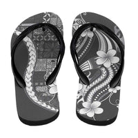 Samoa Siapo Tribal Pattern Flip Flops Light Gray Polynesian Plumeria Tapa Motif